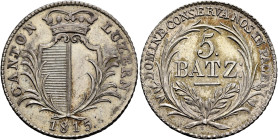 SWITZERLAND. Luzern. Kanton. 5 Batzen 1815 (Silver, 25 mm, 4.27 g, 6 h). CANTON - LUCERN / 1815 Crowned coat of arms within palm branches. Rev. DOMINE...