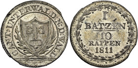 SWITZERLAND. Nidwalden. Kanton. 1 Batzen 1811 (Billon, 23 mm, 2.70 g, 6 h). CANT:UNTERWALD:N:D:WALD Coat of arms between palm frond and laurel branch....