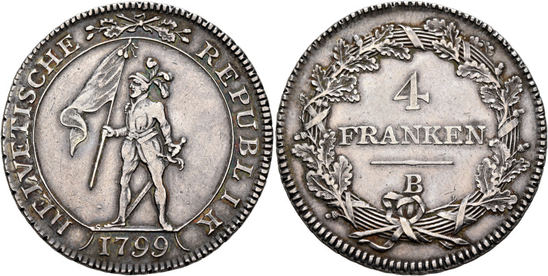 SWITZERLAND. Helvetische Republik. 1798-1803. 4 Franken (Neutaler) 1799 B (Silve...