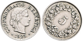 SWITZERLAND. Schweizerische Eidgenossenschaft (Swiss Confederation). 1848-present. 5 Rappen 1925 (Nickel, 17 mm, 2.04 g, 1 h), 45 degree die rotation,...