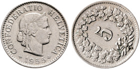 SWITZERLAND. Schweizerische Eidgenossenschaft (Swiss Confederation). 1848-present. 5 Rappen 1955 (Nickel, 17 mm, 1.95 g, 10 h), 300 degree die rotatio...