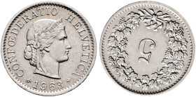 SWITZERLAND. Schweizerische Eidgenossenschaft (Swiss Confederation). 1848-present. 5 Rappen 1963 (Nickel, 17 mm, 1.97 g, 7 h), 195 degree die rotation...