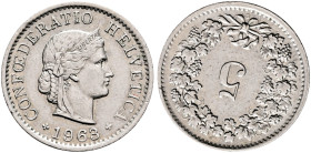 SWITZERLAND. Schweizerische Eidgenossenschaft (Swiss Confederation). 1848-present. 5 Rappen 1963 (Nickel, 17 mm, 2.00 g, 6 h), 195 degree die rotation...