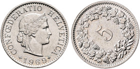 SWITZERLAND. Schweizerische Eidgenossenschaft (Swiss Confederation). 1848-present. 5 Rappen 1969 B (Nickel, 17 mm, 2.01 g, 10 h), 315 degree die rotat...