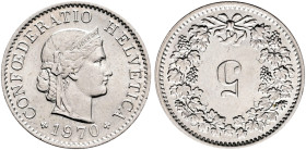 SWITZERLAND. Schweizerische Eidgenossenschaft (Swiss Confederation). 1848-present. 5 Rappen 1970 (Nickel, 17 mm, 2.00 g, 6 h), 180 degree die rotation...