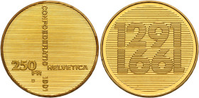 SWITZERLAND. Schweizerische Eidgenossenschaft (Swiss Confederation). 1848-present. 250 Franken 1991 B (Gold, 23 mm, 8.00 g, 6 h), on the 700th anniver...