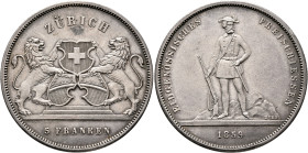 SWITZERLAND. Schützentaler (Shooting Talers). 5 Franken 1859 (Silver, 37 mm, 25.05 g, 12 h), on the Confederate Shooting Festival in Zürich. ZÜRICH / ...