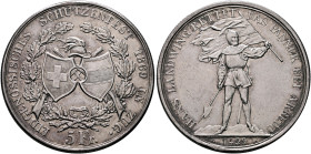 SWITZERLAND. Schützentaler (Shooting Talers). 5 Franken 1869 (Silver, 37 mm, 24.90 g, 6 h), on the Confederate Shooting Festival in Zug. EIDGENÖSSISCH...