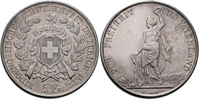 SWITZERLAND. Schützentaler (Shooting Talers). 5 Franken 1872 (Silver, 37 mm, 24.92 g, 12 h), on the Confederate Shooting Festival in Zürich. EIDGENÖSS...