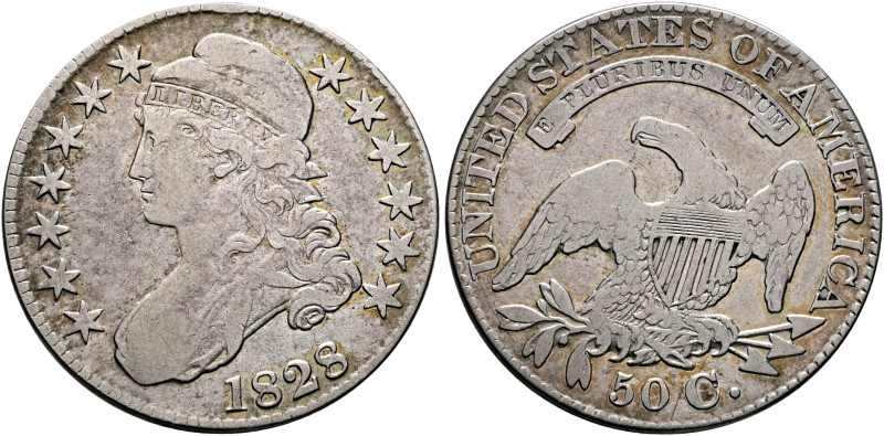 UNITED STATES. 1776-pres. Half Dollar 1828 (Silver, 32 mm, 13.19 g, 6 h), Capped...