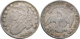 UNITED STATES. 1776-pres. Half Dollar 1828 (Silver, 32 mm, 13.19 g, 6 h), Capped Bust with lettered edge, variety with square 2 and small 8s, Philadel...