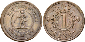 UNITED STATES. 1776-pres. Token (Bronze, 20 mm, 3.52 g, 12 h), Civil War Token - Knickerbocker Currency. By W.H. Bridgens, no date (1861-1865). KNICKE...