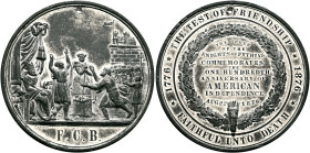 UNITED STATES. 1776-pres. Medal 1876 (Tin, 51 mm, 51.51 g, 12 h), on the 100th Anniversary of Independence. By Ch. E. Barber. Damon and Pythias reunit...