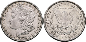 UNITED STATES. 1776-pres. Morgan Dollar 1878 (Silver, 38 mm, 26.72 g, 6 h), first reverse variety with eight tail feathers, Philadelphia. E•PLURIBUS•U...