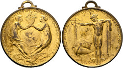UNITED STATES. 1776-pres. Medal 1915 (Gilt Bronze, 38 mm, 25.91 g, 12 h), on the Panama-Pacific International Exposition. By J. Aitken. PANAMA•PACIFIC...