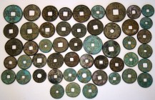 A lot containing 51 bronze coins. All: China. Chinese Cash coins from varios dynasties. Mostly amulets and later after casts. Fair to extremely fine. ...