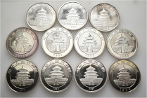 A lot containing 11 silver coins. All: China. Silver Pandas 11 x 1 oz. 1989-1999. Proof. Total weight: 343 g. LOT SOLD AS IS, NO RETURNS. 11 coins in ...