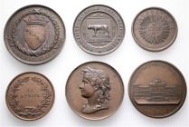A lot containing 6 bronze medals. All: Italy. Extremely fine to good extremely fine. LOT SOLD AS IS, NO RETURNS. 6 medals in lot.