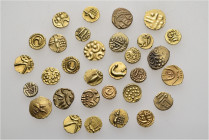 A lot containing 31 gold coins. All: India. Total weight: 10.70 g. Good very fine to good extremely fine. LOT SOLD AS IS, NO RETURNS. 31 coins in lot....