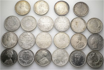 A lot containing 22 silver coins. All: India. Rupees from British-India. Very fine to FDC. 260 g. LOT SOLD AS IS, NO RETURNS. 22 coins in lot.