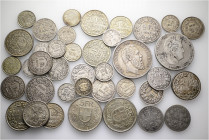 A lot containing 39 silver coins. All: World. Mostly: Switzerland. Franken. Fine to extremely fine. LOT SOLD AS IS, NO RETURNS. 39 coins in lot.