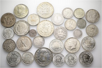 A lot containing 29 silver and billon coins. All: World. Fine to FDC. Total weight: 251 g. LOT SOLD AS IS, NO RETURNS. 29 coins in lot.