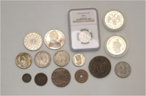 A lot containing 15 silver, bronze, copper nickel and aluminium coins. All: World. Very fine to Proof. LOT SOLD AS IS, NO RETURNS. 15 coins in lot.