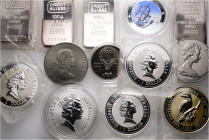 A lot containing 13 silver and copper nickel coins and bars. All: World. Extremely fine to proof. LOT SOLD AS IS, NO RETURNS. 13 items in lot.