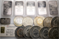 A lot containing 17 gold and silver coins and bars. All: World. Extremely fine to FDC. LOT SOLD AS IS, NO RETURNS. 17 items in lot.
