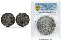 Philip V 8 Reales 1743 Mo-MF AU Details (Harshly Cleaned) PCGS, Mexico City mint, KM103, Cal-1463, Yonaka-M8-43. The devices are nicely accentuated by...