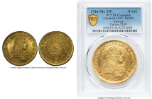 Philip V gold 8 Escudos 1744 Mo-MF UNC Details (Cleaned) PCGS, Mexico City mint, KM148, Cal-2249, Onza-442 (Rare). Despite the grade modifier, this pi...