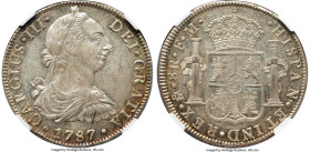 Charles III 8 Reales 1787-FM MS62 NGC, Mexico City mint, KM106.2a, Cal-1131. Currently this flashy near-Choice example is tied for the "Top-Pop" posit...