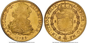 Charles III gold 8 Escudos 1788 Mo-FM AU55 NGC, Mexico City mint, KM156.1a, Cal-2024. Upright mintmark/assayer variety. A scarcer date of a favored ty...