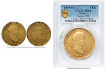 Ferdinand VII gold 8 Escudos 1819 Mo-JJ AU58 PCGS, Mexico City mint, KM161, Cal-1798. A gleaming selection that is nearly a Mint State designation. HI...