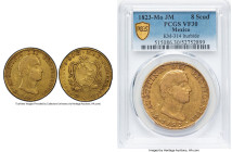 Augustin I Iturbide gold 8 Scudos 1823 Mo-JM VF30 PCGS, Mexico City mint, KM314, Fr-60, Onza-1779 (Rare). A piece struck just months before Augustin I...