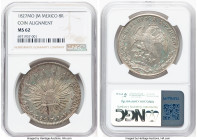 Republic 8 Reales 1827 Mo-JM MS62 NGC, Mexico City mint, KM377.10, DP-Mo06. Coin alignment. Respectable amounts of brilliance cascades over the fields...