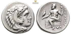 Kings of Macedon, Alexander III 'the Great' AR Drachm. (4.29g, 17.2mm) Struck under Menander. Sardes, circa 324/3 BC. Head of Herakles to right, weari...