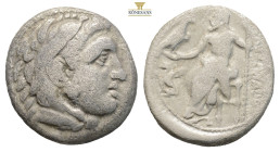 Kings of Macedon. Alexander III 'the Great' AR Drachm. (3.94g, 16.8mm) Teos, circa 323-319 BC. Head of Herakles wearing lion's skin right / Zeus Aëtop...