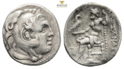 Kings of Macedon. Alexander III 'the Great' AR Drachm. (4.16g, 17.9mm) circa 323-319 BC. Head of Herakles wearing lion's skin right / Zeus Aëtophoros ...