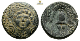 Kings of Macedon, Philip III Arrhidaios. AE (4.30g, 16.1mm) Struck under Nikokreon. Salamis, 323-315 BC. Gorgoneion in the centre of a Macedonian shie...