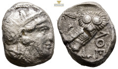 Attica, Athens AR Tetradrachm. Circa 350-294 BC. (17.19g,21mm) Helmeted head of Athena right / Owl standing right, head facing; olive sprig and cresce...