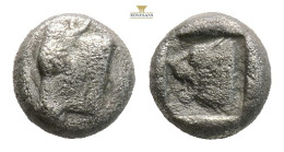Asia Minor uncertain AR Obol. Circa 4th BC. (0.48g, 6.3mm)Forepart of bull left / Head of lion right,. Unpublished in the standard references. One coi...