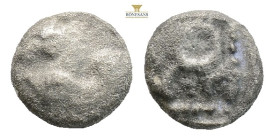 Asia Minor, Uncertain. 5th century BC. AR Hemiobol (0.63g, 7.4mm). Forepart of Pegasus left / Uncertain symbol (wreath, diadem, or tamgha?) within inc...