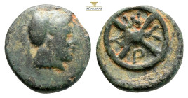Bithynia. Apameia-Myrleia circa 203 BC. AE (1.63g, 12.9mm) Helmeted head of Athena right / M-Y-P-Λ between spokes of four-spoked wheel. very fine SNG ...