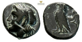 Troas, Abydos. AE Circa 4th-3rd century BC. (1.40g, 11.4mm) Laureate head of Apollo to left / Eagle standing left; ABY to left, SNG Copenhagen