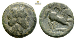 Troas, Gargara AE Circa 4th century BC.(1.80g, 12.5mm) Laureate head of Apollo to right / ΓΑΡ, horse running to right, club below. SNG Cop. 324.