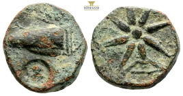 Pontos. Anonymous issues. Circa 130-100 BC. AE (10.23g, 20.5mm) Bow in bow-case with strap; to right, countermark: helmet within circular incuse. Rev....