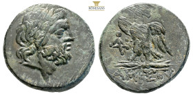 Pontos, Amisos. Time of Mithradates VI, AE circa 95-90 BC. (7.42g, 20.9mm) Laureate head of Zeus right / AMIΣΟΥ below eagle with spread wings standing...