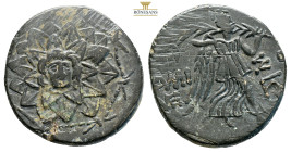 Pontos, Amisos. AE Circa 85-65 BC. (7.23g, 22.6mm) Aegis with gorgoneion in centre / Nike advancing right, holding palm; [A]MI-ΣO[Y] across fields, mo...