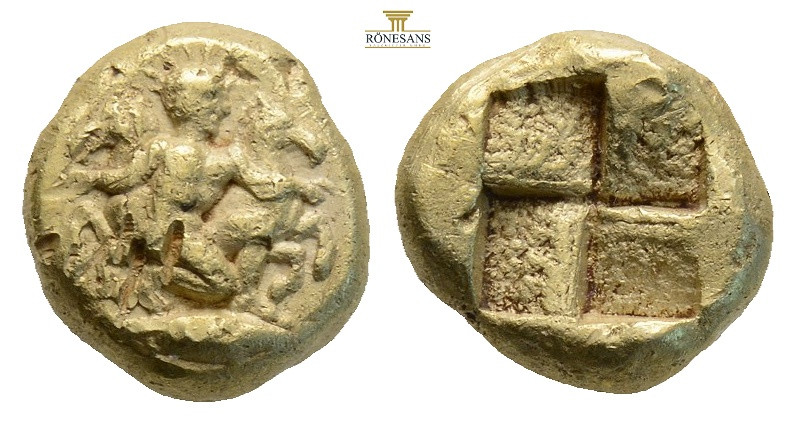 Mysia, Kyzikos EL Hekte. Circa 450-350 BC. (2.69g, 10.8mm) Helios, radiate, crou...